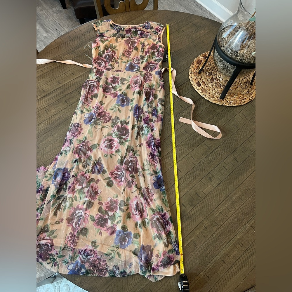 NWT Candalite Wedding Guest Floral Maxi Dress Mesh top Pink Ribbon tie Sz S - Picture 10 of 11